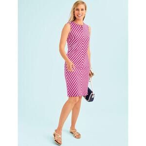 Talbots Easy Shift Dress size XL Stripe Pink White Sleeveless Relaxed Vacation